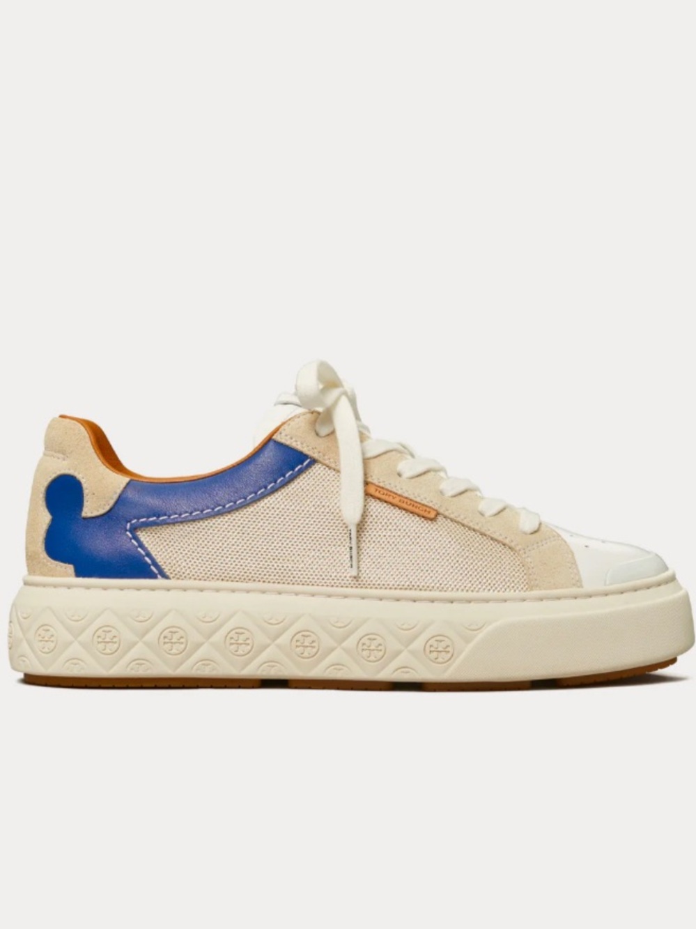 Tory Burch Lady Bug White, Beige & Blue Leather Suede Sneakers